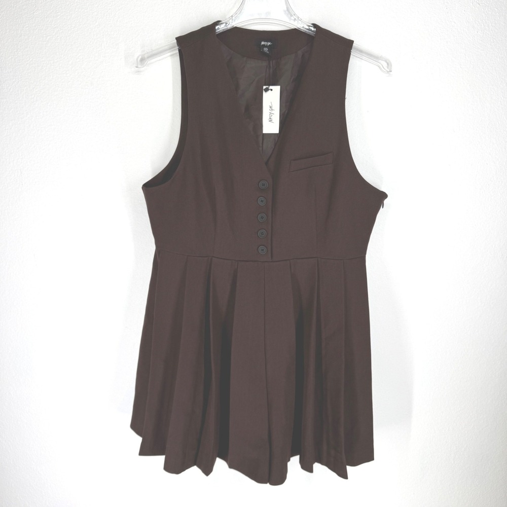 Nasty‎ Gal Tailored Pleated Playsuit Chocolate Romper 14 Preppy Dark Academia